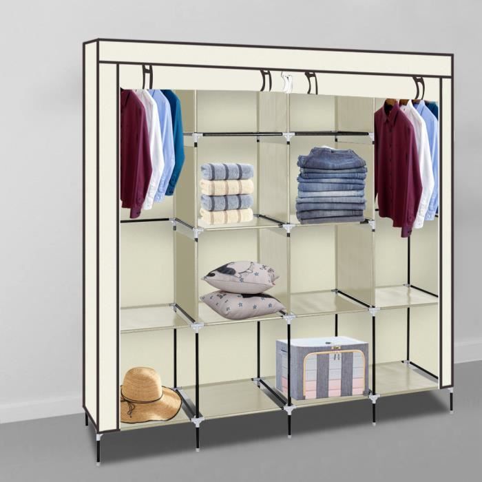 Armoire penderie en non-tissé avec 4 pieds hauts et 4 poches latérales 1695 x 44 x 1685 / 1815 cm-Beige Armoire penderie en non-tissé avec 4 pieds hauts et 4 poches latérales 1695 x 44 x 1685 / 1815 cm-Beige