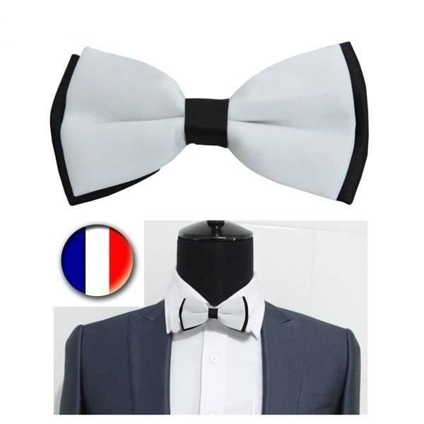 Noeud Papillon Pour Homme Bicolore Blanc Noir Double Couche 6 X 12 Cm Cdiscount Pret A Porter