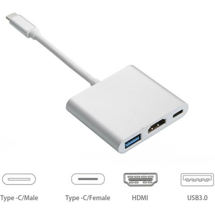 Type C USB 3.1 vers USB-C 4K HDMI USB 3.0 Adaptateur 3 en 1 Hub pour Apple  Macbook - Cdiscount Informatique