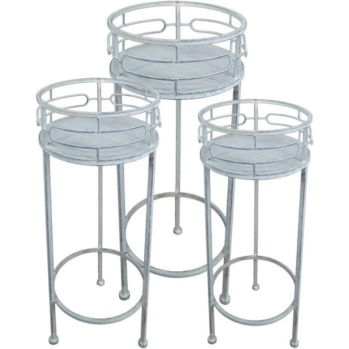 Lot De 3 Tabourets Fleurs En Bois Massif - 30, 26, 22 Cm - Support Pour Plantes, Décoration Intérieur/Extérieur