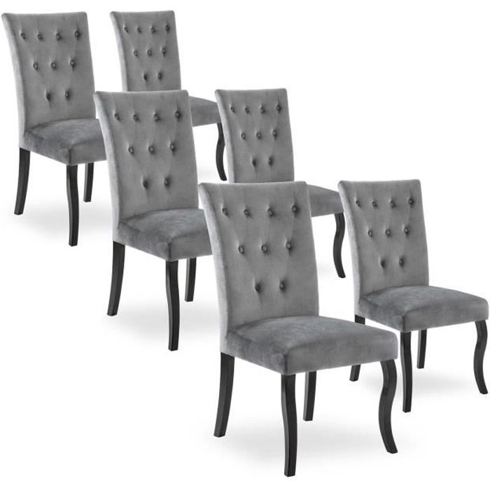 Lot de 6 chaises capitonnées Chaza Velours Gris Lot de 6 chaises capitonnées Chaza Velours Gris