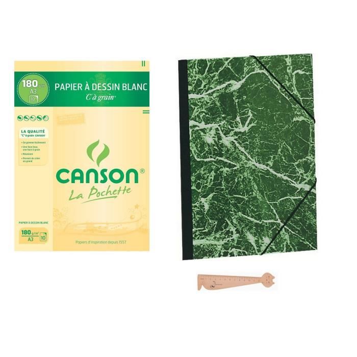 Lot Canson 1 Pochette A3 Papier à Dessin Blanc C à Grain + 1