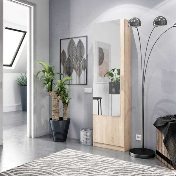 Meuble à chaussures avec miroir ALTO Chêne clair Contemporain
