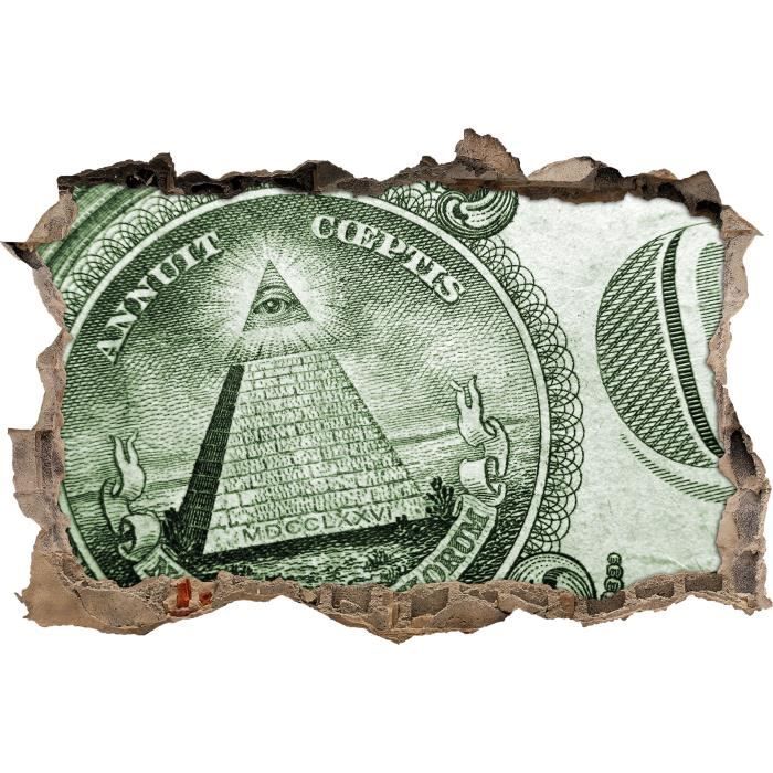 Pyramide Illuminati sur le mur dollar bill percée en 3D look, mur ou format de la porte