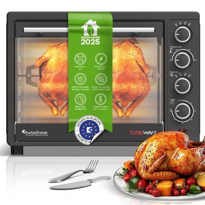 TurboTronic EV35 - Four électrique 35 L - Four de table chaleur tournante - Mini four grande capacité - 1600 W - 230°C - Turbotronic