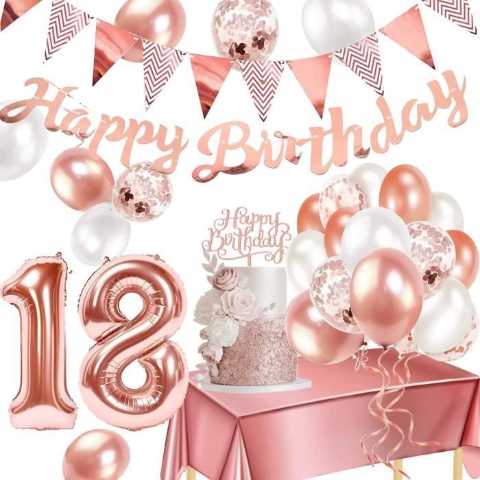 Topldsm Decoration D Anniversaire Pour Fille 18 Ans Avec Guirlande Happy Birthday Et Ballons En Aluminium Avec Chiffre 18 Or Ro 97 Cdiscount Maison