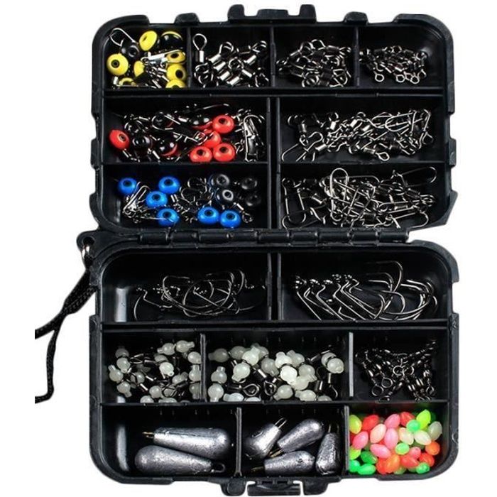 LIHAO – Kit Pêche 160 Pièces – Boîte De Rangement – Hameçons, Émerillons, Perles, Bouchons – Compact