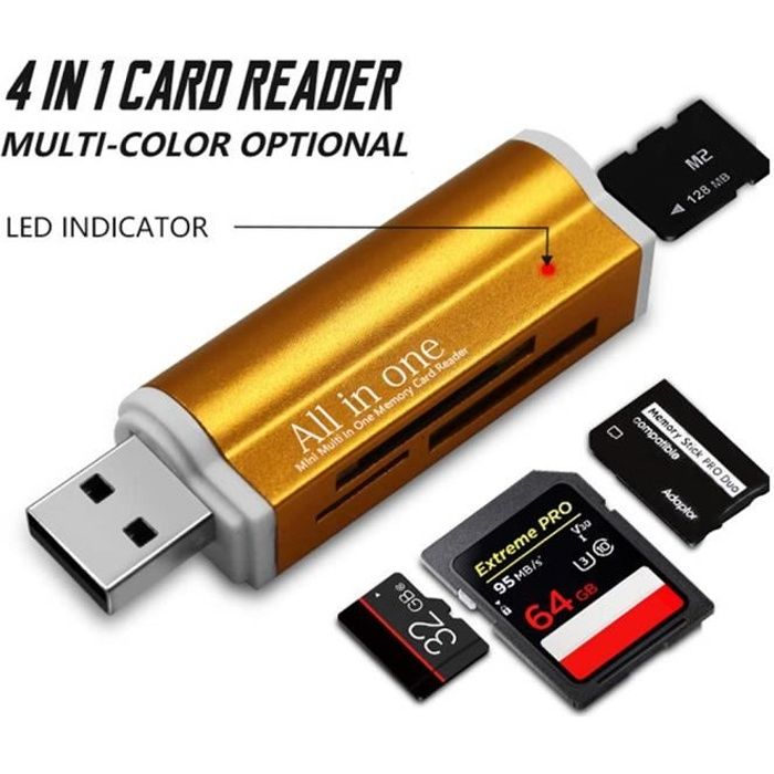 Lecteurs de carte mémoire externes JINSE SD Card Reader,4 in 1 Micro USB 2.0 Memory Card Reader USB Adaptateur for Micro 68210