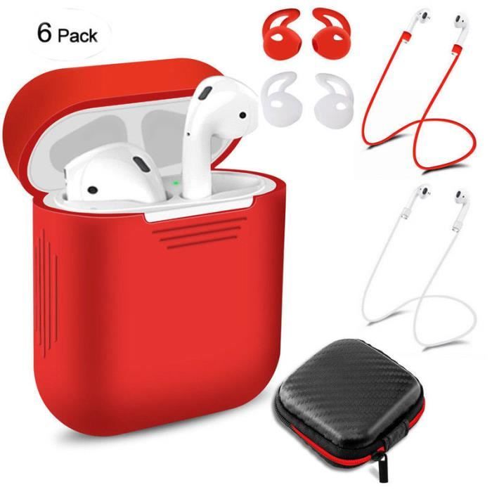 Housse étui Marbre ROUGE Pour AirPods 1ère Et 2ème Génération - Coque Rigide Avec Clip (Neuf Sous Emballage)