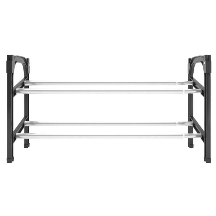 Meuble à chaussures - CHG - Extensible 66-119 cm - 2 étagères - Aluminium - Noir et argenté