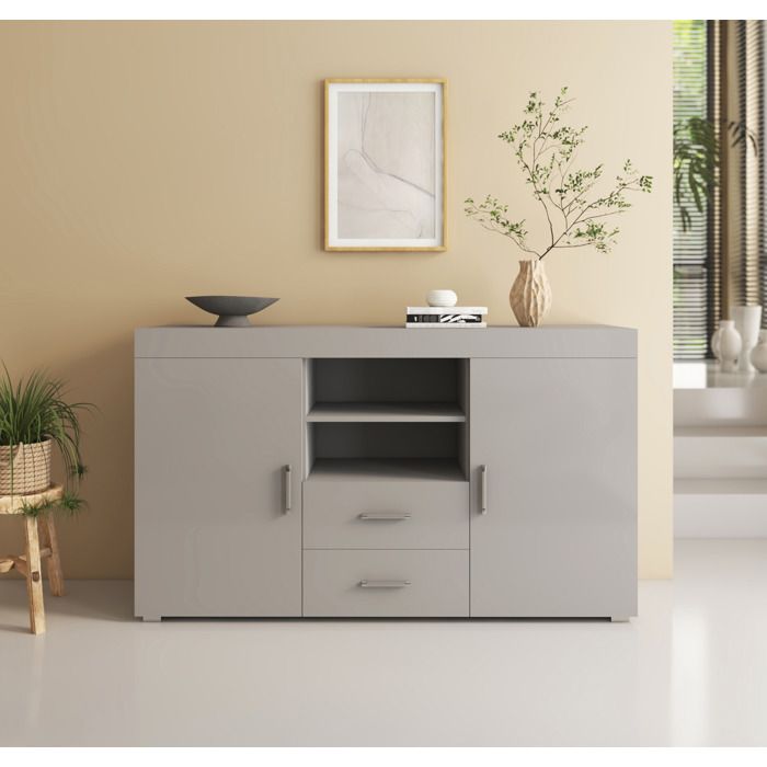 Design Ameublement - Buffet Bahut ROQUE - 2 portes 2 tiroirs - Gris - 140x80x40cm