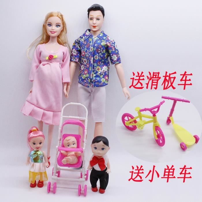Poupée Barbie Famille - 5 personnes (Papa Maman Enceinte deux Enfants) +  Landau-A01 - Cdiscount Jeux - Jouets