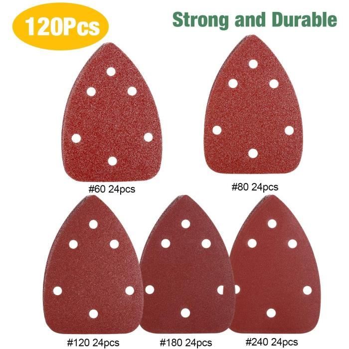 90 Feuilles Abrasives Triangulaires Grain 80 – Pour Ponceuse Delta – 93x93 Mm – Crochet/Boucle