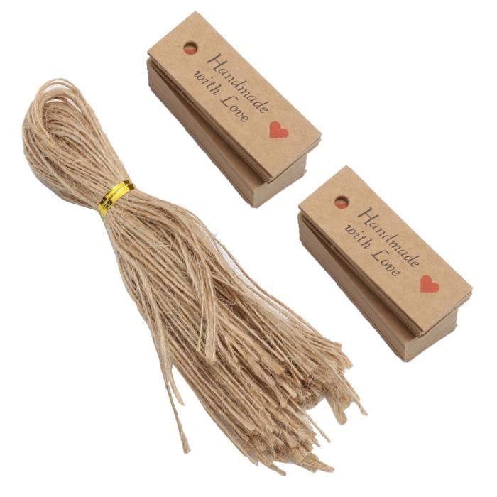 100pcs 7x2cm étiquettes Cadeaux En Papier Kraft Et Ficelle De Jute