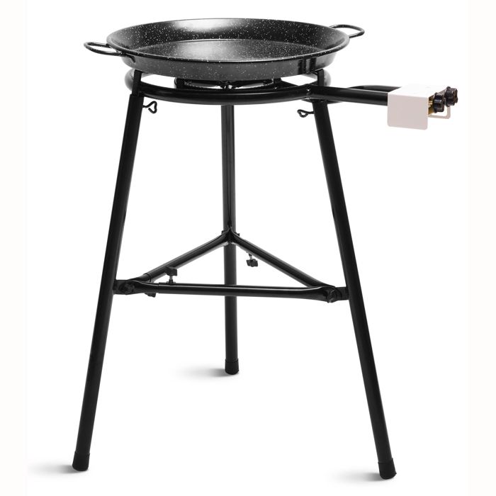 Kit Poêle à Paella COMBOI - Brûleur Gaz 40 Cm, Poêle 46 Cm, Support Pieds, Livre Recettes