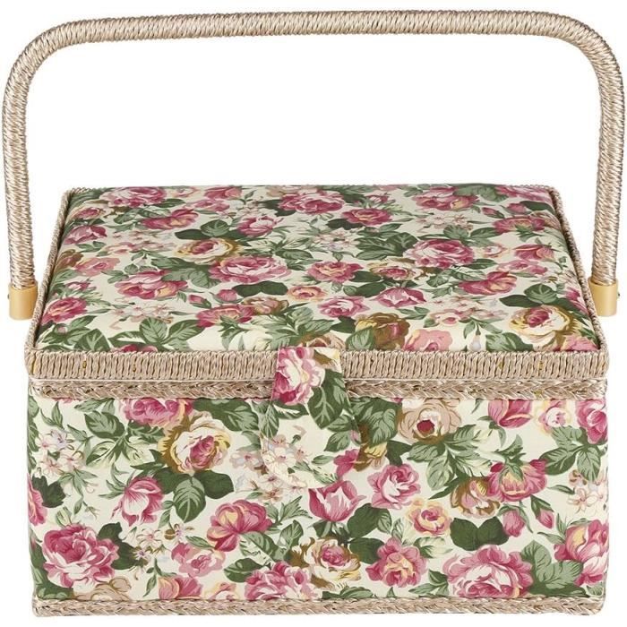 Panier En Paille Coloré Avec Couvercle, Boîte à Couture, Tissé Eco+, Beige