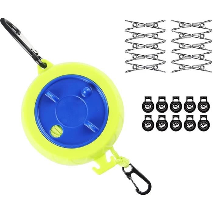 Corde à Linge Rétractable 10 M Avec Pinces - Portable, étanche Et Résistante, Idéale Pour Le Camping, Les Voyages Et La Maison - 8