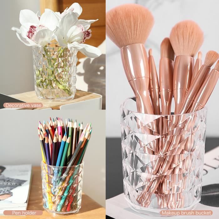 Pot à Pinceaux En Cristal Argenté - Organisateur Bureau/Coiffeuse 10.5x10.5x12 Cm
