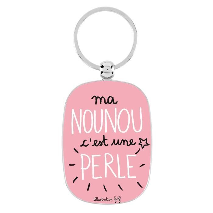 Porte-Clés Original "Ma Nounou c'est une Perle" en métal rose - Idée