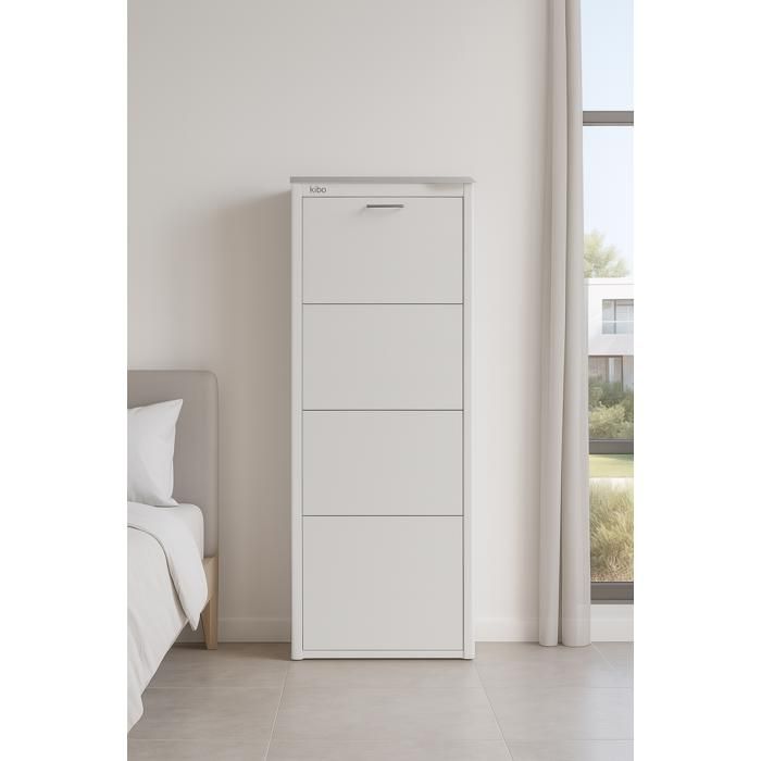 Meuble à chaussures KIBO 4 compartiments gain de place grande capacité jusquà 12 paires DON HIERRO. Blanc Meuble à chaussures KIBO 4 compartiments gain de place grande capacité jusquà 12 paires DON HIERRO. Blanc