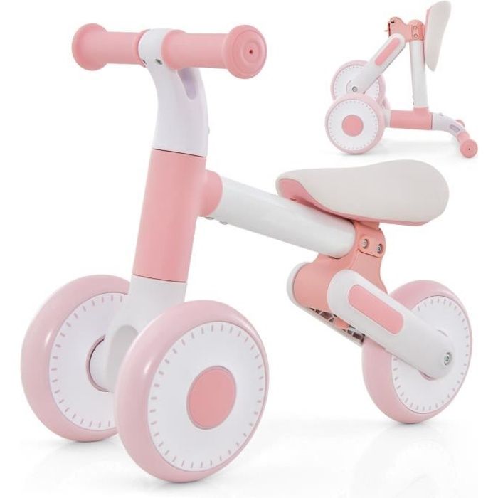 DREAMADE Draisienne Bebe 12 36 Mois Velo d equilibre Enfant Pliable avec Hauteur Reglable Structure Stable Roues Elargies Rose