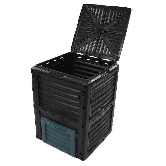 Composteur De Jardin DEUBA 380 L – Bac à Compost Plastique Noir Écologique Avec Couvercle Et Trappe D'Extraction, Pour Déchets Verts Et Organiques