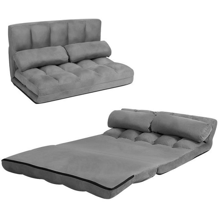 GIANTEX Canapé de Sol Convertible 2 Places avec 2 Oreillers Dossier Réglable à 6 Positions 90°-180° Housse en Suède Détachable GIANTEX Canapé de Sol Convertible 2 Places avec 2 Oreillers Dossier Réglable à 6 Positions 90°-180° Housse en Suède Détachable