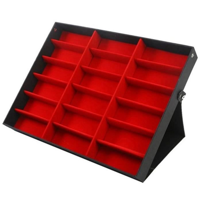 Boîte à Lunettes Organisateur 8 Cases - Noir, MDF, Couvercle Transparent - Rangement Et Protection Montres, Lunettes De Collection