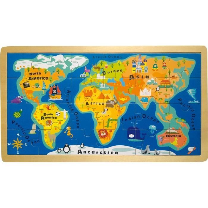 Puzzle en Bois Carte du Monde 24 pièces