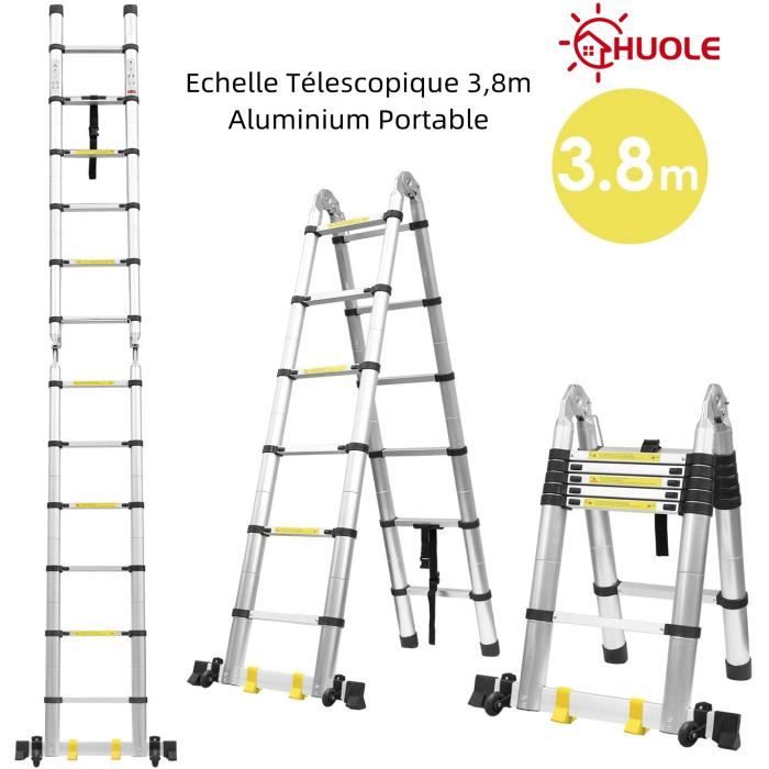 Echelle Télescopique Pliable 3,8M en Aluminium Echelle Extensible