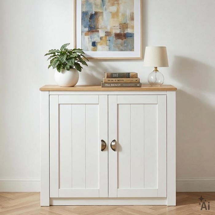 Buffet salle à manger BOLTON en bois massif L 91 cm avec 2 grandes portes battantes blanc et brun Buffet salle à manger BOLTON en bois massif L 91 cm avec 2 grandes portes battantes blanc et brun