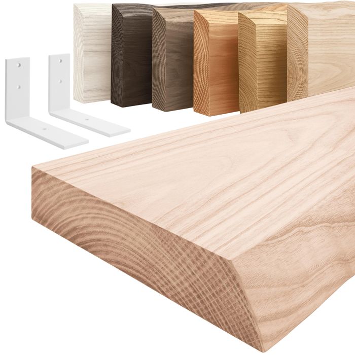 LAMO Manufaktur Étagère murale avec supports en L blancs Étagère 100 cm largeur Couleur: brut Bord: naturel LAMO Manufaktur Étagère murale avec supports en L blancs Étagère 100 cm largeur Couleur: brut Bord: naturel