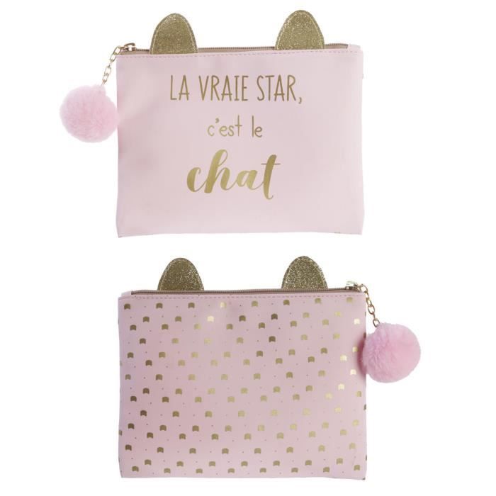 Trousse à maquillage 'Chats' rose doré (la vraie star c'est le chat) -  20x15.5x0.5 m [Q5440] rose - Cdiscount Bagagerie - Maroquinerie