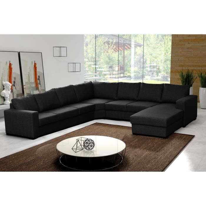 Canape D Angle En U Oara 7 8 Places Tissu Noir Design Achat