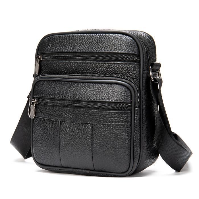 Sacoche Hommes Cuir - MOBIGARLAN - WX331 - Noir - Bandoulière Cartable - Pochette Voyage
