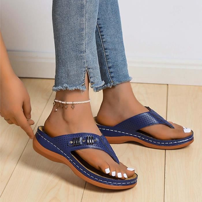 Tongs Femme Orthopédiques En Cuir – Antidérapantes, Respirantes – Pour Plage, Piscine, Marche – Bout Ouvert, Léger, Confortable