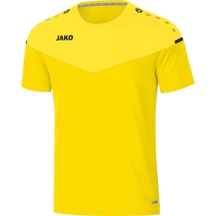 t-shirt junior - jako - champ 2.0 - jaune citron - col rond sportif - rayures contrastées