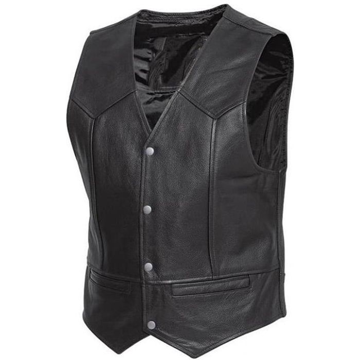 Veste cuir sans manches bolero JLP Racing Homme Noir Noir