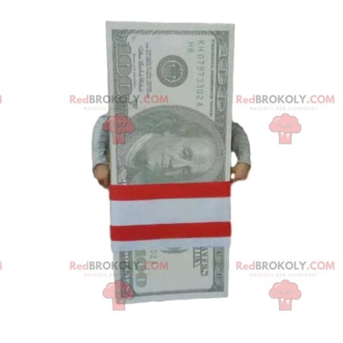 Mascotte de liasse de billets de 100 dollars. Billet géant Costume
