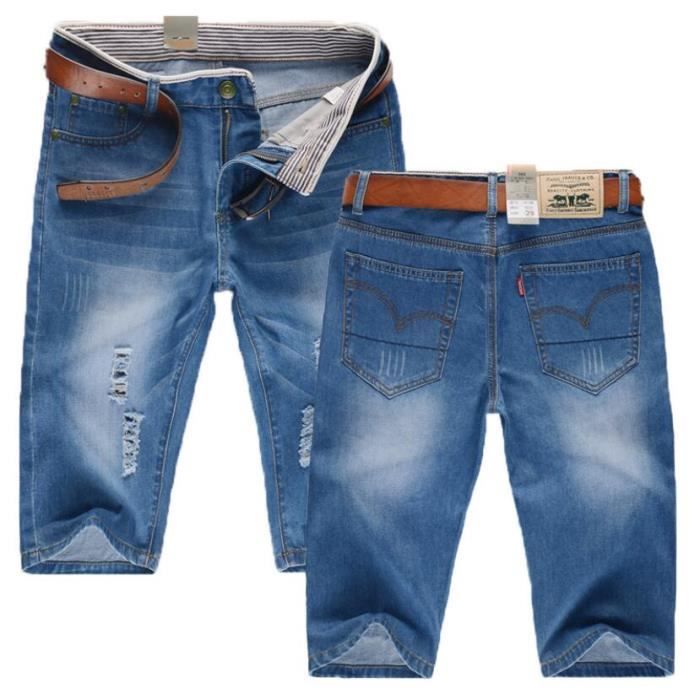 Short Jean Déchiré Pour Homme - Style Baggy Vintage, Coupe Droite Et Confortable, Idéal Pour L'été - 10