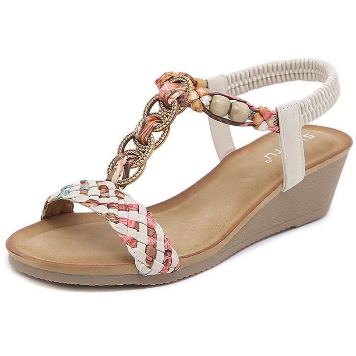 Sandales Femme Talons compensés Similicuir Style Bohême Antidérapante ...