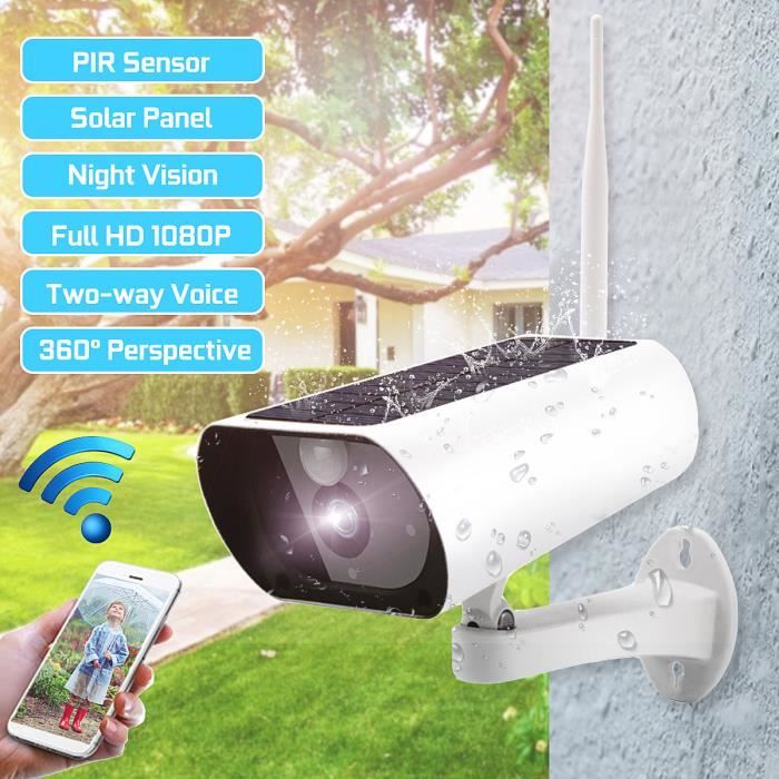 Capteur de mouvement PIR dalarme de vision nocturne t/él/écommand/é 1080P HD Cam/éra IP de puissance solaire 166 /° Angle de vision horizontal sans fil Surveillance ext/érieure sans fil Wifi