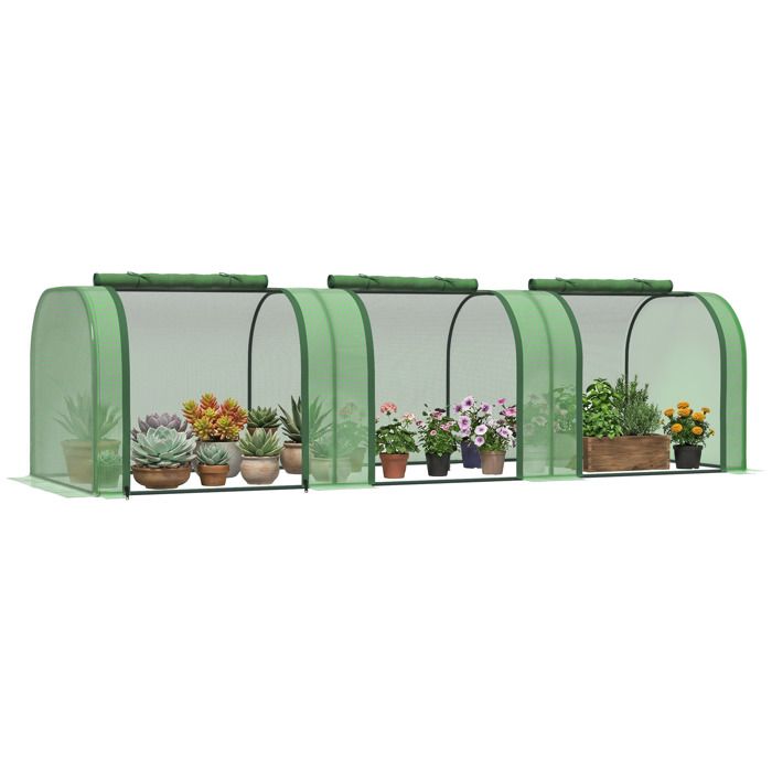 Mini serre de jardin - Outsunny - tunnel serre tomates PE 140 g/m² anti-UV 3 portes - acier - 3x1x08m - vert
