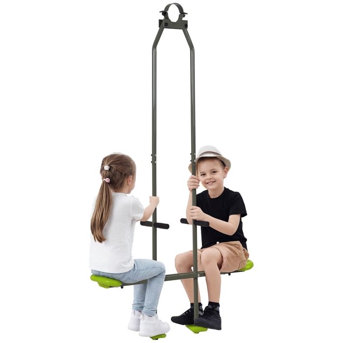 Balançoire agrès face à face enfant 3 à 6 ans selles larges, guidon, reposepied gris vert