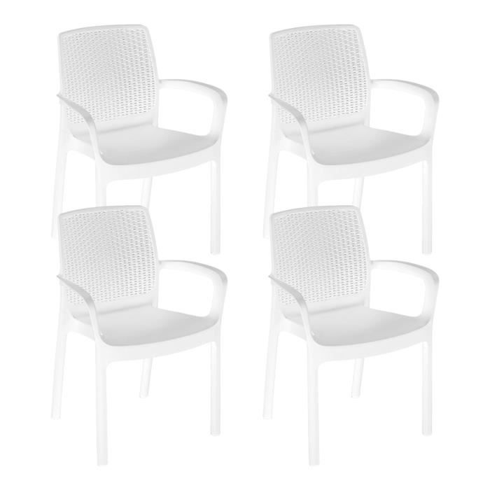 regina - lot de 4 chaises de jardin empilables en polyrattan. chaises de salle à manger avec accoudoirs, chaises d'extérieur couleur
