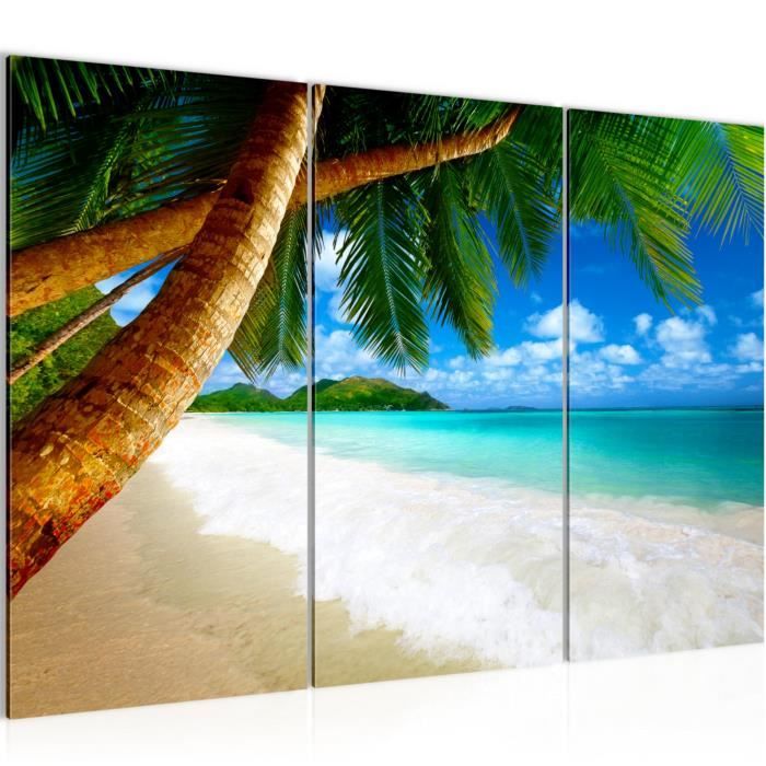 Tableau Décoratif Sur Verre - Impression Paysage Palmiers Plage Mer - 120x60 Cm - Moderne