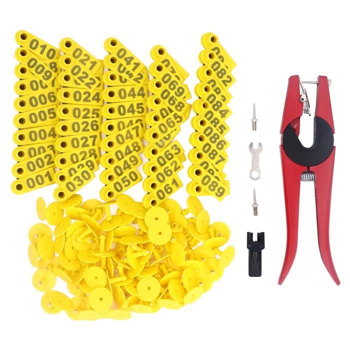 Comparer les prix de SALUTUYA 100 Ensembles Kit Étiquette d'Oreille Bétail Numéro Étiquette d'Oreille Animal avec Applicateur pour Vache Cheval Cochon