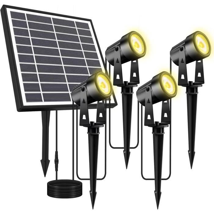 Lot De 4 Projecteurs Solaires LED - Spots De Jardin Blanc 6000K, Autonomes