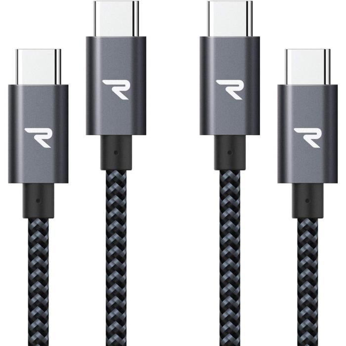 Rampow Cable Usb C Vers Usb C 100W [1M+1M], Cable Usb C Avec Puce EMark Nylon Tressé Pour