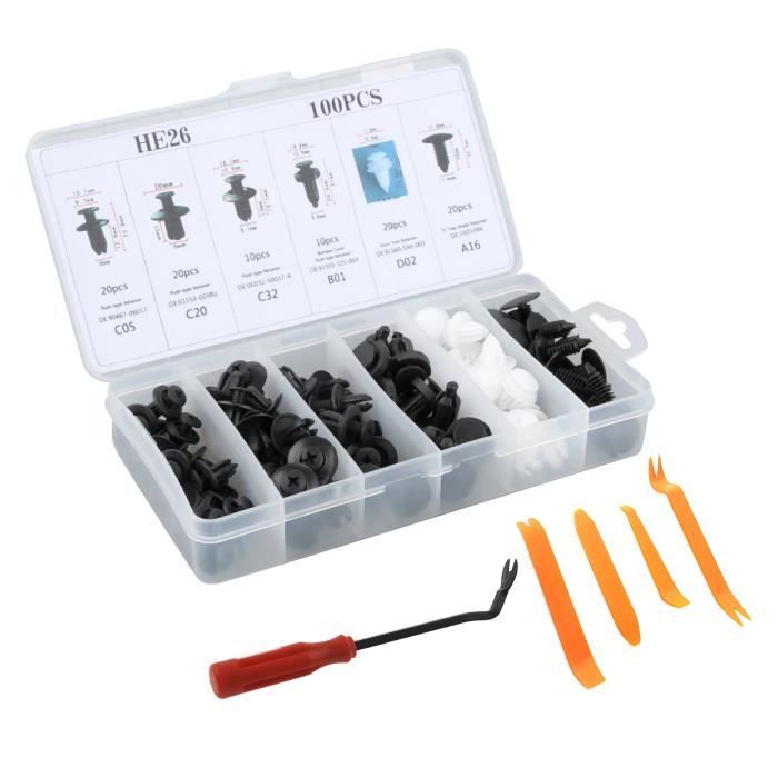 Clips de fixation pour voiture, 100 pièces de rivets à expansion en plastique, ensemble universel de clips de fixation en plastique, 6 types de clips pour revêtement de porte, ensemble Clips de fixation pour voiture, 100 pièces de rivets à expansion en plastique, ensemble universel de clips de fixation en plastique, 6 types de clips pour revêtement de porte, ensemble